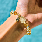 Buddha Stones Natural Citrine White Crystal Nine Tailed Fox Attracting Wealth Charm Energy Bracelet