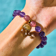 Buddha Stones Natural Amethyst Strawberry Quartz Peace Lock Charm Positive Bracelet