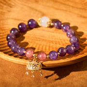 Buddha Stones Natural Amethyst Strawberry Quartz Peace Lock Charm Positive Bracelet