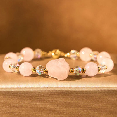 Buddha Stones Rose Quartz Crystal Rabbit Healing Chain Bracelet