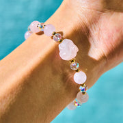 Buddha Stones Rose Quartz Crystal Rabbit Healing Chain Bracelet