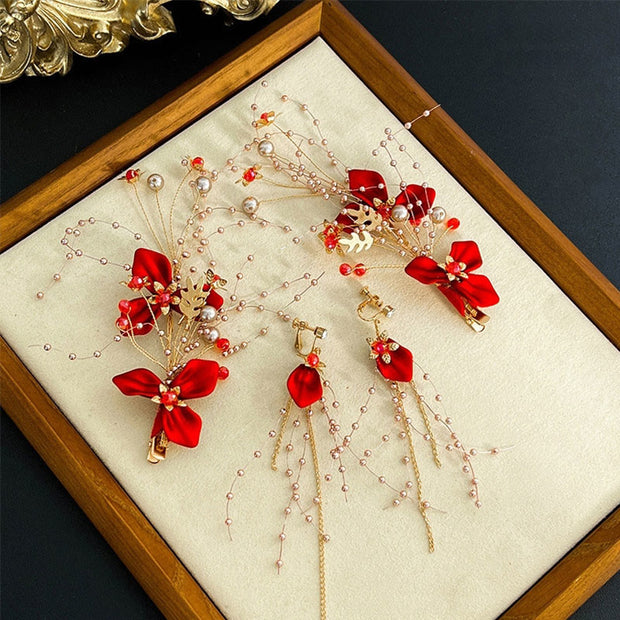 FREE Today: Love and Elegance Classical Chinese Wedding Bridal Red Rose Hair Clip