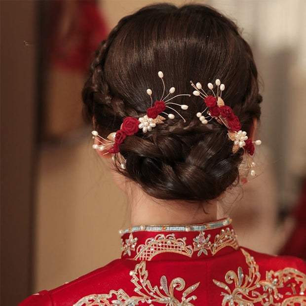 FREE Today: Love and Elegance Classical Chinese Wedding Bridal Red Rose Hair Clip