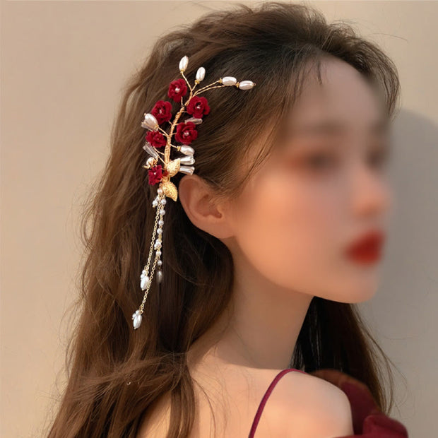 FREE Today: Love and Elegance Classical Chinese Wedding Bridal Red Rose Hair Clip