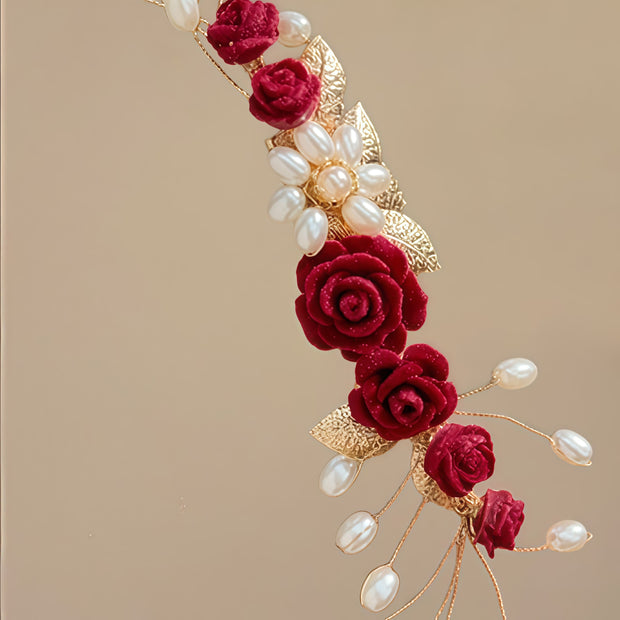 FREE Today: Love and Elegance Classical Chinese Wedding Bridal Red Rose Hair Clip