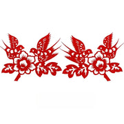 Buddha Stones Classical Chinese Wedding Red Magpie Flower Paper Cutting Flocking Cloth Hair Clip