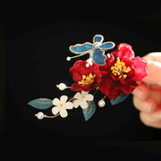 Buddha Stones Chinese Style Red Camellia Butterfly Hair Clip Hair Comb Hairpin Barrette Accessory