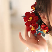 Buddha Stones Chinese Wedding Red Flower Butterfly Hair Comb Hairpin Barrette