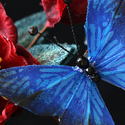 Buddha Stones Classical Chinese Style Red Flower Blue Butterfly Hairpin