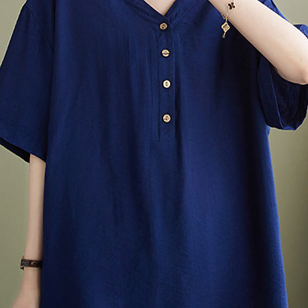 Buddha Stones Casual Plain Women's V-Neck Design Half Sleeve Viscose Shirt