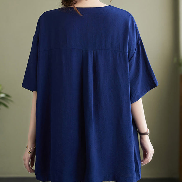 Buddha Stones Casual Plain Women's V-Neck Design Half Sleeve Viscose Shirt