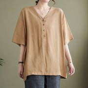 Buddha Stones Casual Plain Women's V-Neck Design Half Sleeve Viscose Shirt