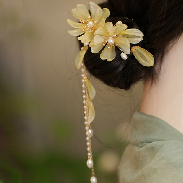 Buddha Stones Classical Magnolia Tassel Side Hair Clip