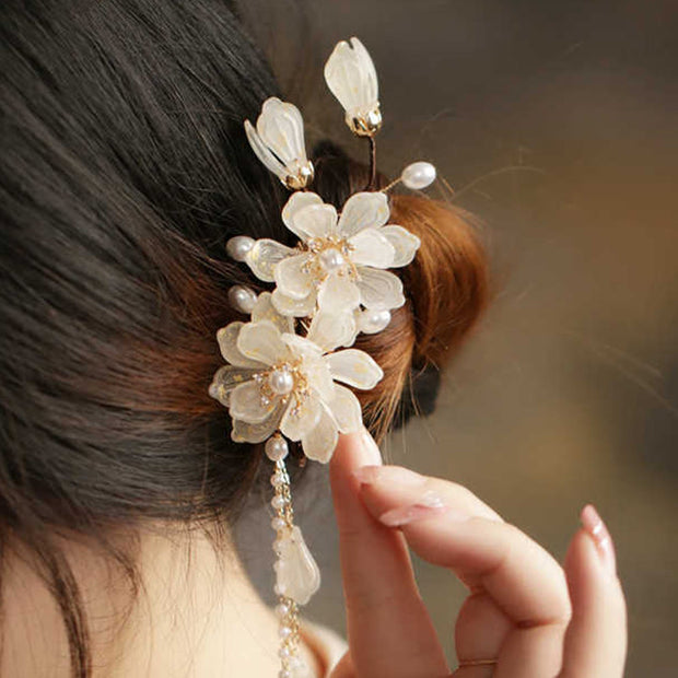 Buddha Stones Classical Magnolia Tassel Side Hair Clip