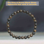 Buddha Stones Rare Brunei Black Qinan Agarwood Peace Strength Bracelet