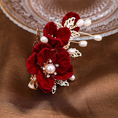 Buddha Stones Vintage Red Camellia Side Hair Clip