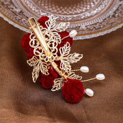 Buddha Stones Vintage Red Camellia Side Hair Clip