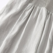 Buddha Stones Casual Accordion Pleat Plain V-neck Short Sleeve Cotton Midi Dress With Pockets