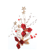 Buddha Stones Chinese Wedding Bridal Red Flower Branche Pearl Hair Clip Set