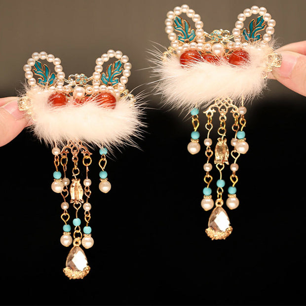 FREE Today: Confidence And Wisdom Chinese Ancient Style Flower Pearl Rabbit Tassel Hair Clip