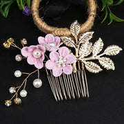 Buddha Stones 4Pcs Handmade Wedding Golden Leaf Flower Pearl Hairpin Hair Comb Set