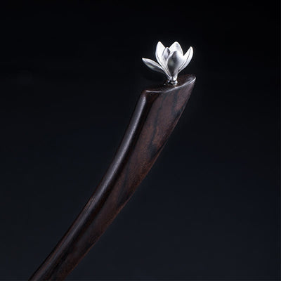 Buddha Stones 925 Sterling Silver Classcial Ebony Magnolia Flower Blessing Hairpin