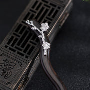 Buddha Stones 925 Sterling Silver Classical Chinese Style Ebony Plum Blossom Blessing Hairpin