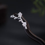 Buddha Stones 925 Sterling Silver Classcial Chinese Style Ebony Plum Blossom Blessing Hairpin