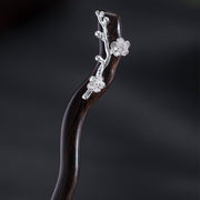 Buddha Stones 925 Sterling Silver Classcial Chinese Style Ebony Plum Blossom Blessing Hairpin