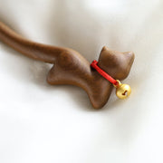 Buddha Stones Classcial Chinese Style Cat-shaped Sandalwood Hairpin