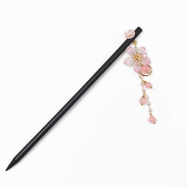 Buddha Stones Artistic Style Pear Blossom Tassel Wood Hairpin