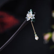 Buddha Stones Lily Of The Valley Pearl Tassel Wood Hairpin