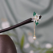 Buddha Stones Lily Of The Valley Pearl Tassel Wood Hairpin