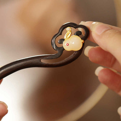 Buddha Stones Auspicious Cloud Sandalwood Rabbit Protection Hairpin