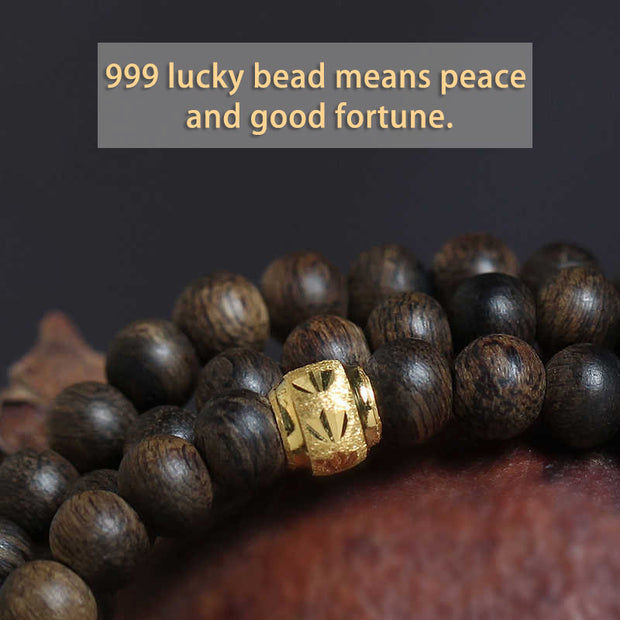 Buddha Stones 108 Mala Beads 999 Gold Bead Rare 5mm Brunei Black Qinan Agarwood Peace Strength Bracelet