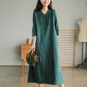 Buddha Stones Casual Plain Accordion Pleats V-neck Half Sleeve Design Midi Dress With Pockets - image 2