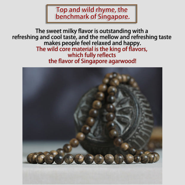 Buddha Stones 108 Mala Beads Natural Tarakan Agarwood Ward Off Evil Spirits Bracelet