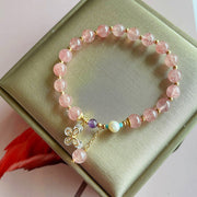 Buddha Stones Natural Strawberry Quartz Green Strawberry Quartz Butterfly Charm Love Bracelet