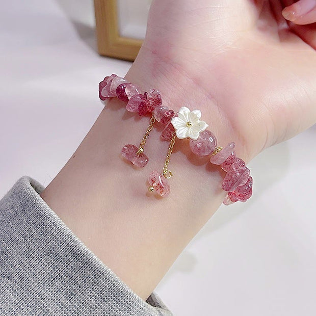 FREE Today: Soothing Love Natural Strawberry Quartz Green Strawberry Quartz Super Seven Crystal Flower Bracelet