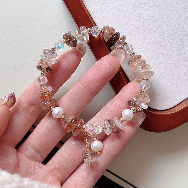 FREE Today: Soothing Love Natural Strawberry Quartz Green Strawberry Quartz Super Seven Crystal Flower Bracelet