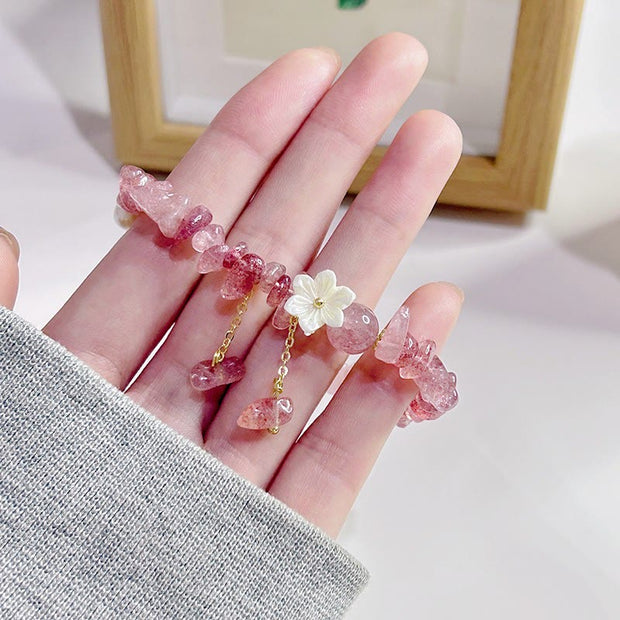 FREE Today: Soothing Love Natural Strawberry Quartz Green Strawberry Quartz Super Seven Crystal Flower Bracelet