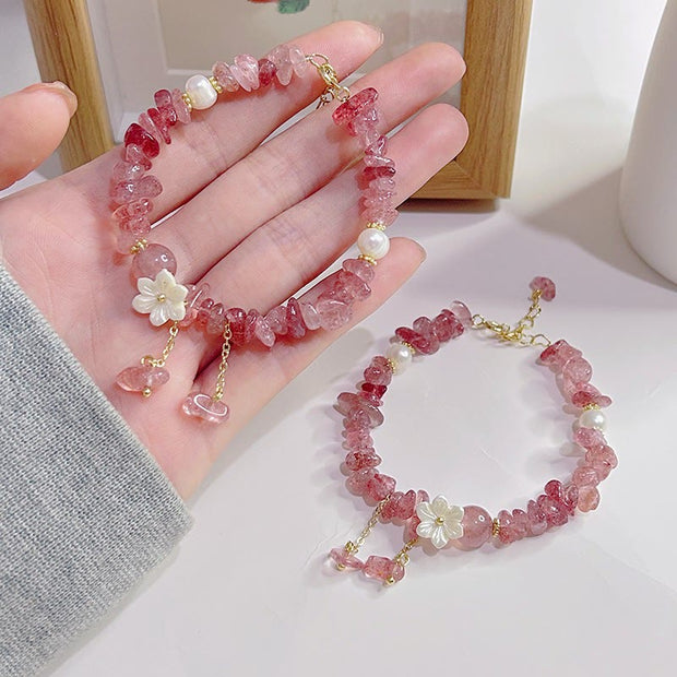 FREE Today: Soothing Love Natural Strawberry Quartz Green Strawberry Quartz Super Seven Crystal Flower Bracelet