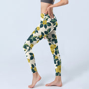 Buddha Stones Yellow Flowers Green Leaves Print Gym Fitness Leggings Women's Yoga Pants - image 3