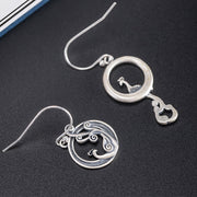 Buddha Stones 925 Sterling Silver Round Asymmetry Peacock Fortune Earrings