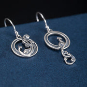 Buddha Stones 925 Sterling Silver Round Asymmetry Peacock Fortune Earrings