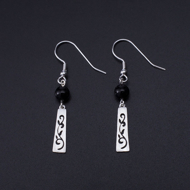 Buddha Stones 925 Sterling Silver Black Onyx Hollow Vine Protection Drop Earrings