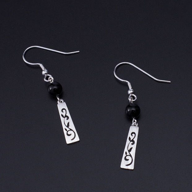 Buddha Stones 925 Sterling Silver Black Onyx Hollow Vine Protection Drop Earrings