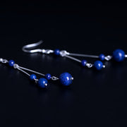 Buddha Stones 925 Sterling Silver Lazurite Beads Serenity Drop Earrings