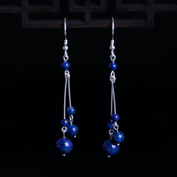 Buddha Stones 925 Sterling Silver Lazurite Beads Serenity Drop Earrings