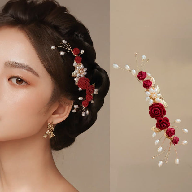 FREE Today: Love and Elegance Classical Chinese Wedding Bridal Red Rose Hair Clip